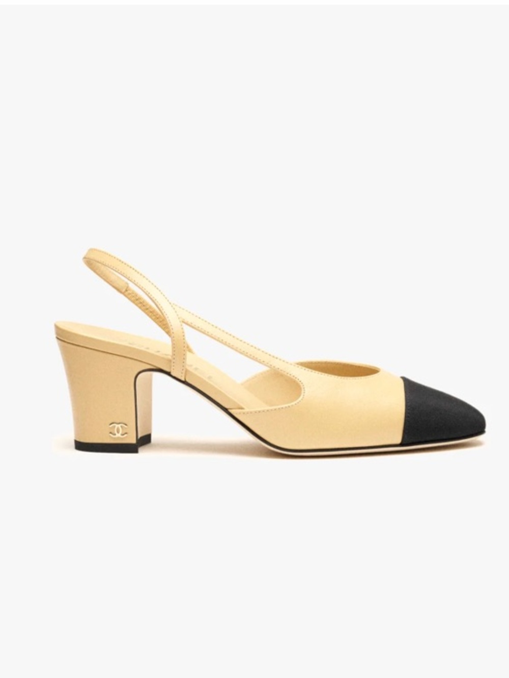 CHANEL Beige and Black Cap Toe Classic Slingback Leather Heels EU 37 CC Logo